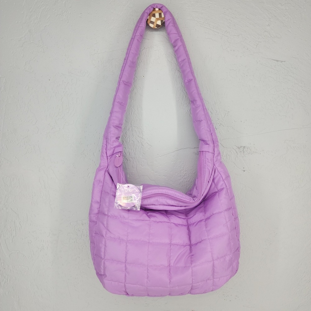 NWT Ulta Beauty Quilted Carryall Tote Purple Puffer Shoulder‎ Bag Travel Hobo OS